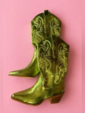 Metallic Lime Cowboy Boots